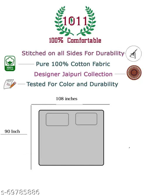 Tan Eleven pure cotton floral double king size brown bedsheet with 2 pillow covers, ideal for adult bedrooms (90x108 inches)