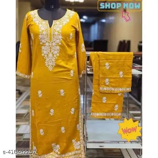 Rayon chikankari work kurta and plazzo set for women, embroidered net Indian fashion