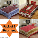 Jaipuri cotton single bed sheets, 3 pack with matching pillow covers - fine quality, 180 thread count, summer-ready