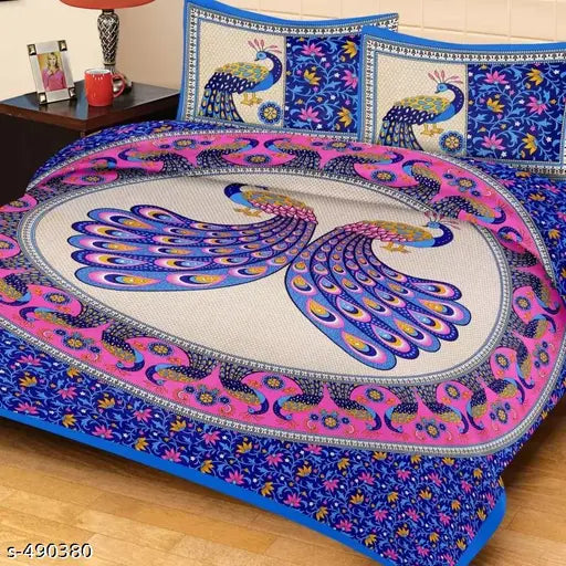 Designer cotton printed single bedsheet, 144 thread count, 87in x 59in (India)