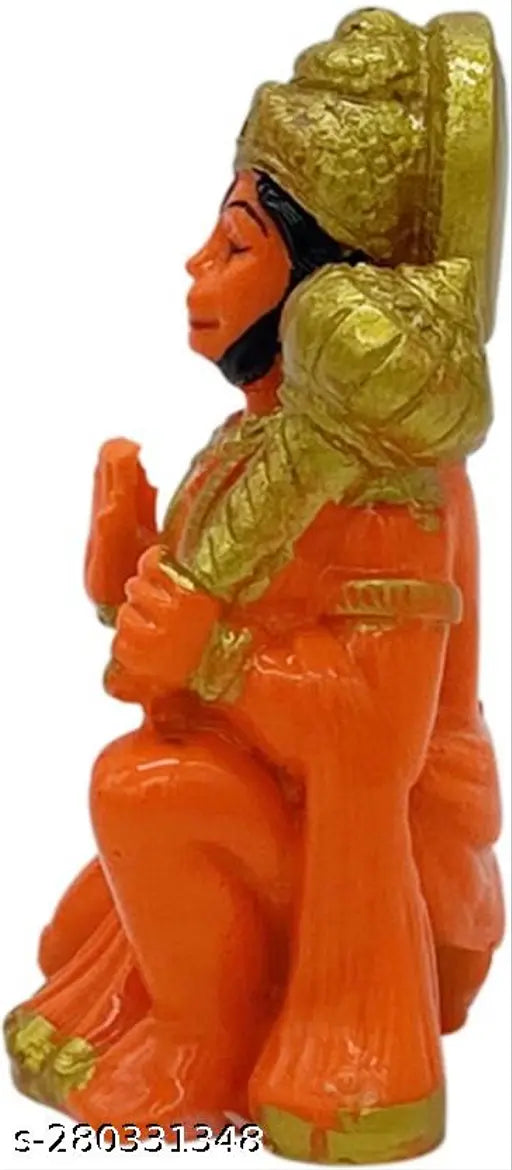 Orange poly resin Hanuman Ji statue, hand-carved, 6cmx10cmx6cm, temple car dashboard decor item