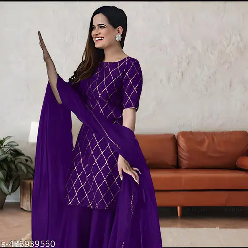 Purple Rayon Diwali shopping sarara shut kurti and plazo with dupatta, embellished for women and girls wear