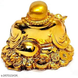 Golden Ingot, Poly Resin Laughing Buddha Sculpture with Luck Money Coins, auspicious Feng Shui figurine