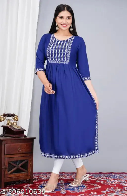 Rayon three-quarter sleeve kurti set, single color by Nikhil Enterprise, Indian fashion for women