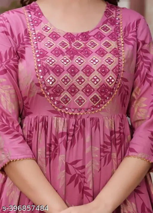 Rayon printed three-quarter sleeve kurti, top trending comfortable women's fashion from India