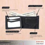 High-quality black full-grain leather men's wallet with 2 compartments and RFID protection for secure storage