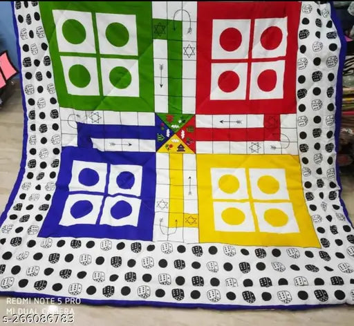 Cotton Ludo bedsheets with dice, 2 pillowcases, ideal for summer washes - Indian-made