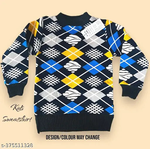 Trendy cotton blend winters sweatshirt for kids, design & color may vary, vibrant print on long sleeves