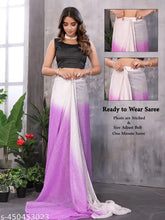Lavender Georgette Ready-to-Wear Saree, Indian-made, unstitched blouse with zari weaving and free size (length: 5.5m, blouse length: 0.8m)