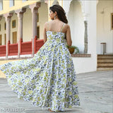 Rayon floral printed flared kurti set for women, sleeveless, India-made