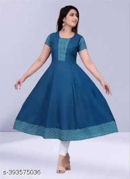 Rayon printed Anarkali Gown/Kurtis, vibrant Bhandej design for women, India-made fashion