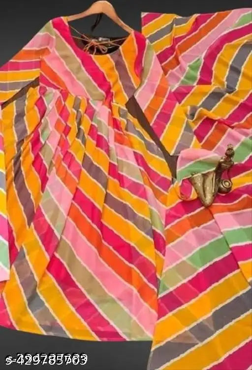 Georgette digital printed gown set with dupatta, casual yet elegant for parties and college events