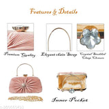 Elegant PU Women's & Girls Clutch with detachable chain sling strap. Perfect for parties, formal events, bridal occasions, and casual outings. Versatile, trendy fashion clutch in embellished net pattern. Free size (9x5in)