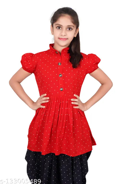 Crepe girl clothing set in self-design patterns, pack of 2 sizes ranging from 4-5 to 15-16 years by Misha Enterprise, Indian origin