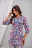 Rayon printed nightsuit combo for women, elasticated bottoms, three-quarter sleeves
