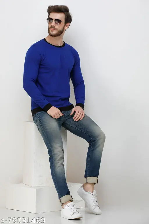 Diwazzo men's long sleeved cotton t-shirts, solid pattern, sizes S to XL, comfortable and cozy style, Made in India