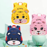 Waterproof tiger design polyester bag, free size, ideal for toddlers' school essentials or travel, spacious with adjustable straps. Cute cartoon design for kids." (113 characters)