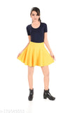 Yellow polyester mini skirt, solid net pattern, various sizes available from 26 to 36 inches waist and 34 to 44 inches hip