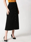 Women's black solid A-line sustainable cotton blend skirt, eco-friendly fashion accessory for women