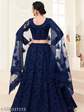 Embellished net choli & dupatta set in nblue, semi-stitched Indian lehenga (42 waist, 44 length) with 2.2 dupatta length - Indian fashion
