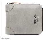 Grey leather bifold men's wallet with 2 pockets and 5 card slots for boys, gents, and male
