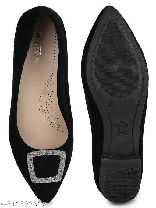 Black synthetic leather ballerinas by Shezon, elegant and comfortable women's footwear for a fashionable look