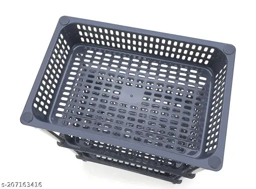 Gray 3-layer plastic-stainless steel fruit & vegetable rack for kitchen storage organizer