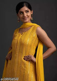 Yellow Georgette Gulabo Sequenced Ethnic Set: Sharara with Kurta & Dupatta, India