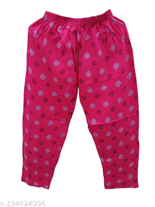 Red, pink, green cotton printed lounge wear pajama set combo for women and girls