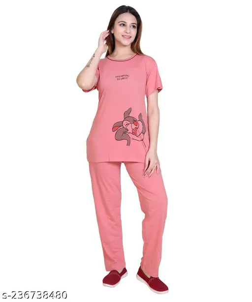 Cotton printed night suit for women & girls - Disney, cartoon patterns, soft velvet material