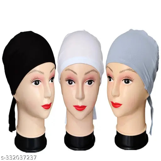 Solid cotton Islamic cap pack (3pcs) for Muslim women, breathable, adjustable, Indian origin
