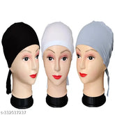Solid cotton Islamic cap pack (3pcs) for Muslim women, breathable, adjustable, Indian origin