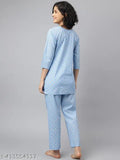 Trendy stylish cotton nightsuit for women and girls, printed pattern pyjamas with three-quarter sleeves, India origin