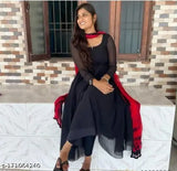 Black Georgette fancy gown with digital print dupatta, perfect for ethnic & casual wear