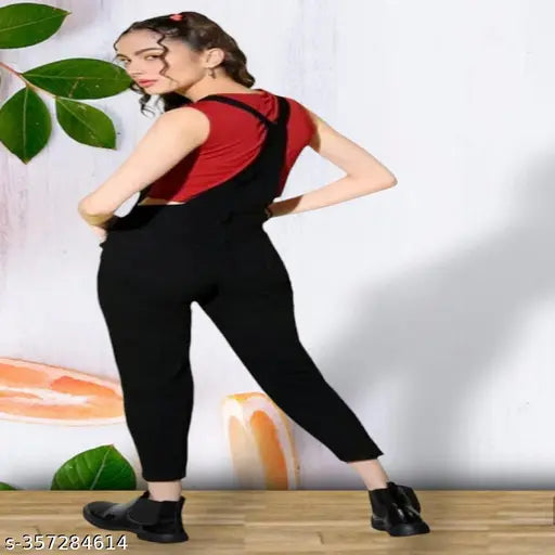 Denim high waist dungarees for women, solid color, sleeveless, size L (30/34), India origin
