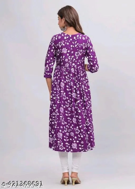 Purple embroidered rayon Anarkali kurti, trending Aliya cut for women and girls