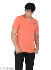 Orange polycotton men's round neck half sleeves t-shirt, solid pattern, Muffy brand