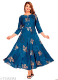 Rayon print Anarkali kurti for girls, vibrant floral design, three-quarter sleeves, size XL - India