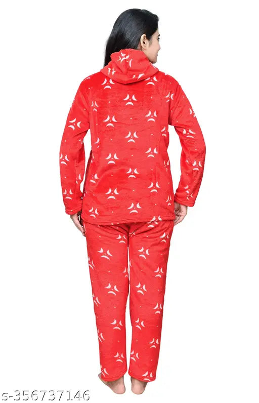 Women's & girls tvesa wool blend fur print night suit, soft velvet comfort in winter