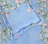 LTF king size cotton floral bedsheet set, includes 2 decorative frill pillow covers & 2 heart-shaped cushion covers with fillers, ideal for summer adult bedroom décor (made in India)