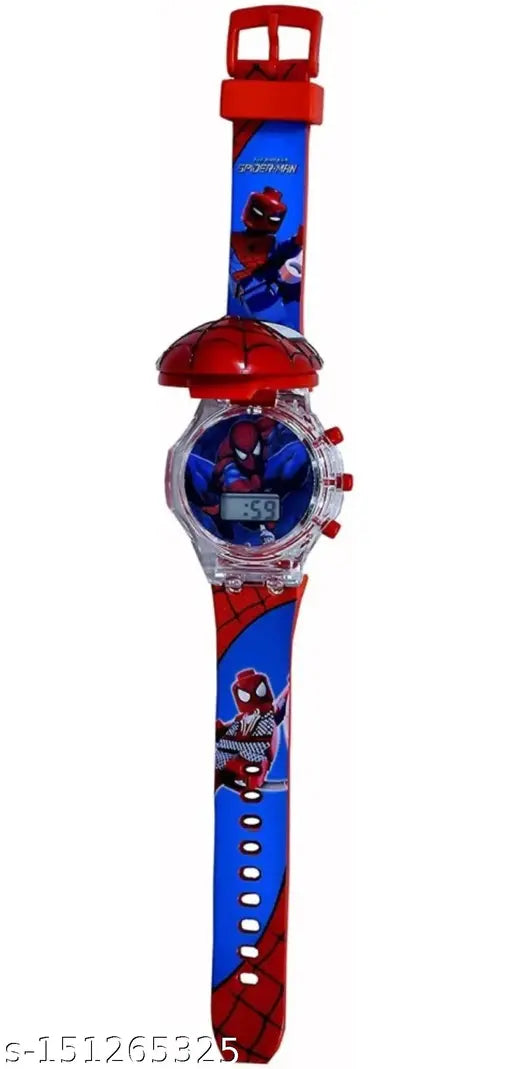 Spider-Man digital watch, free size, Iron Man face, music function, India-made kids' accessory