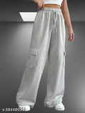 Grey women's cotton trouser pants (6 pockets), breathable comfort for work and play