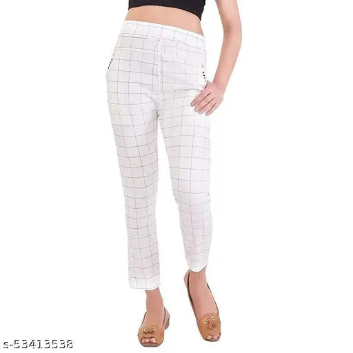 Printed cotton blend slim fit checked jeggings for women, extra full and flowing with elasticated waistband. Great for casual wear, lounging, and outings." (125 characters)