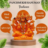 Orange resin Panchmukhi Hanuman statue, protective home decor and gifting item against evil eye (152mm x 6.5inch)