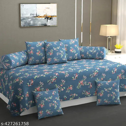 Geometric printed, soft cotton single bedsheet (60x90 inch) with 5 cushion covers & 2 booster covers. Ideal for summer adults