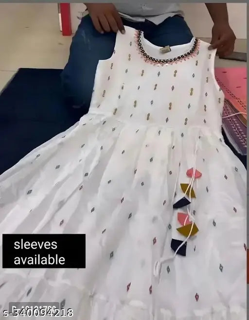 Chanderi cotton sleeveless printed net dress, vibrant Indian traditional attire