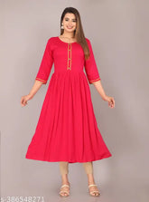 Mahin Rayon Anarkali kurti XL, vibrant solid color, traditional yet contemporary women's fashion from India