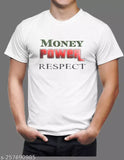 White striped men's polyester t-shirt with printed quote, short sleeves, made in India