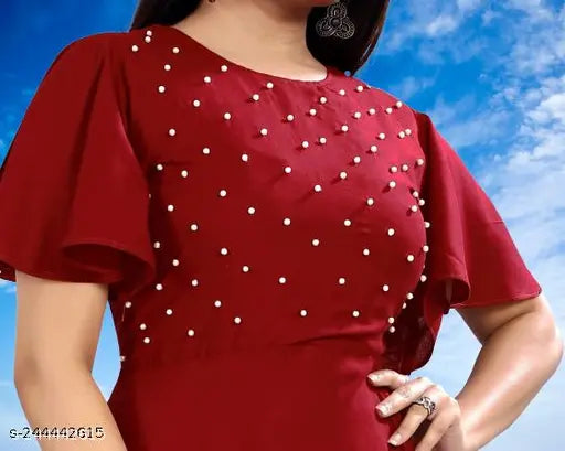 Rayon embellished Anarkali gown for girls, long sleeves, 7-8 years size