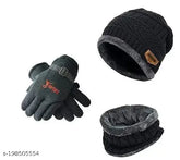 Winter woolen Unisex beanie cap, scarf & hand glove combo pack (Others material, onesize). Hand-knitted accessory set for cold weather